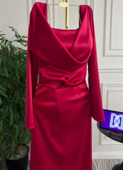 Sexy Mermaid Long Sleeves Red Prom Dresses P1206 - Image 9
