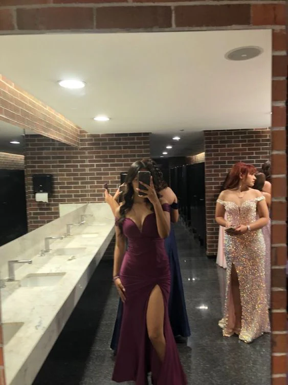 Sexy Mermaid Off The Shoulder Grape Slit Long Prom Dress P1645 - Image 2