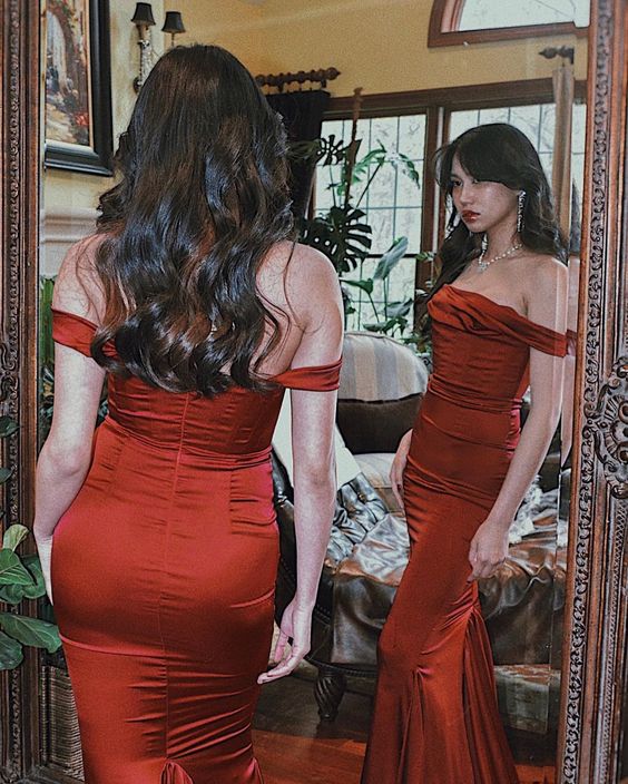 Sexy Mermaid Off The Shoulder Long Burgundy Prom Dresses P1255 - Image 5