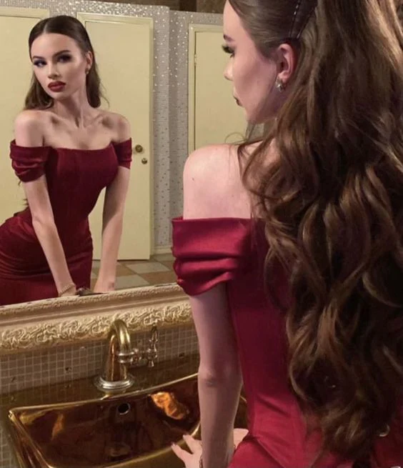 Sexy Mermaid Off the Shoulder Long Burgundy Prom Dresses with Lace Up P1499 - Image 3