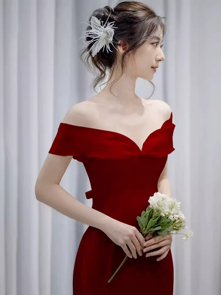 Sexy Mermaid Off the Shoulder Long Red Prom Dress P1536 - Image 3