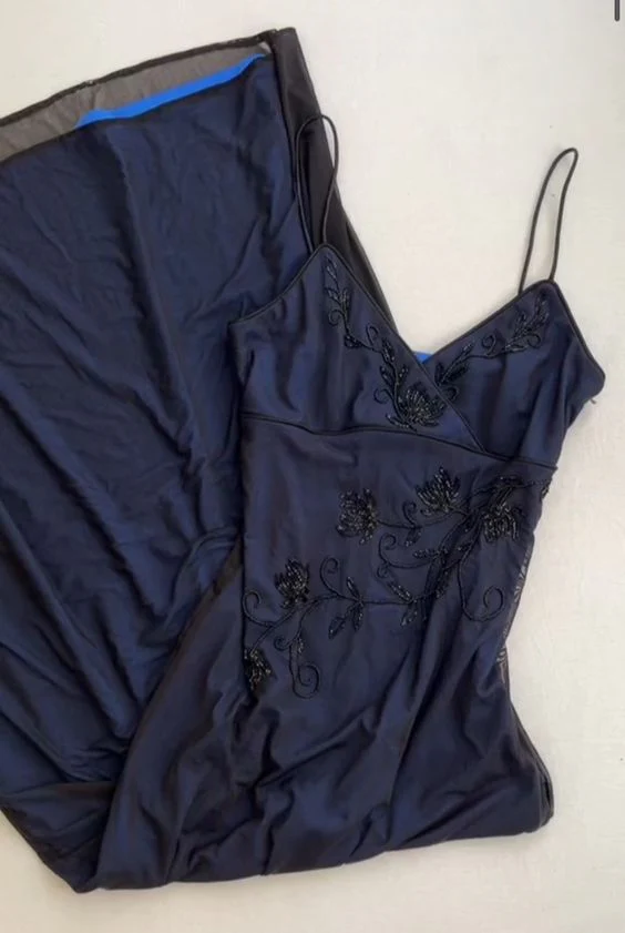 Sexy Mermaid Prom Gown With Straps Navy Blue Prom Dresses P1853