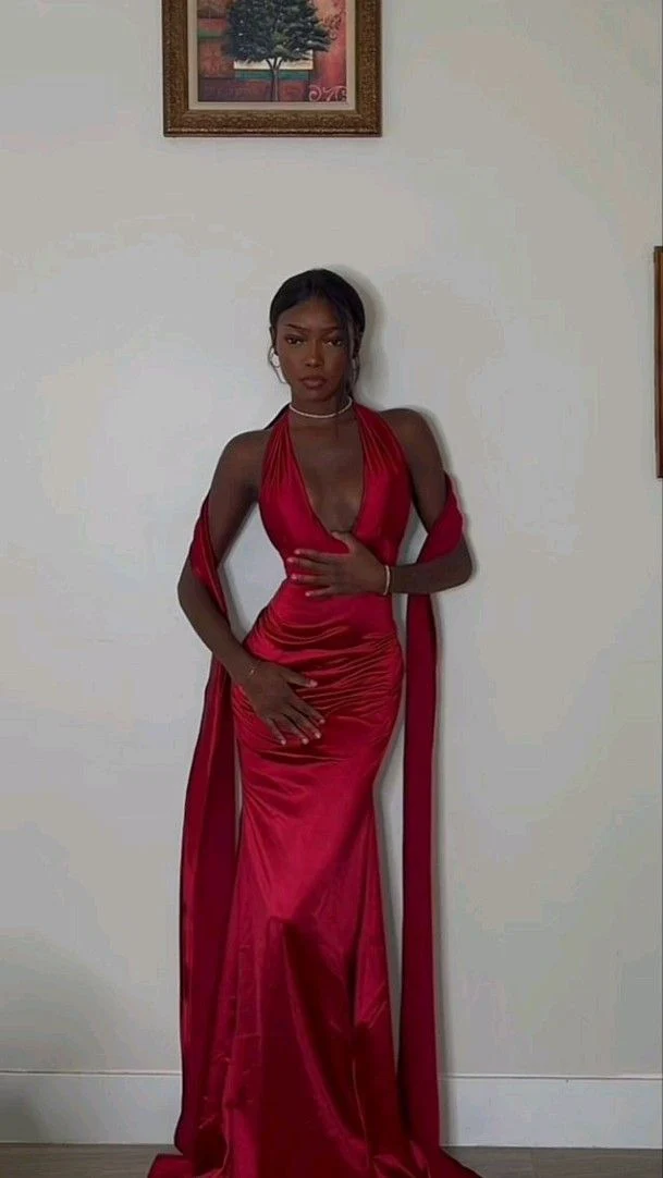 Sexy Mermaid Bright Red V neckline Prom Dress 22th Birthday Outfits P804