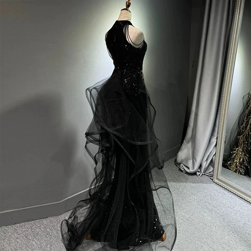 Sexy Mermaid Scoop Neckline Black Sequin Floor Length Prom Dresses P2401 - Image 5