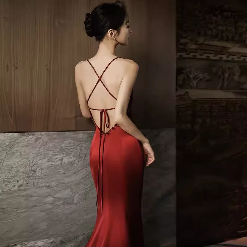 Sexy Mermaid Silk Satin Burgundy Prom Dress Long Prom Dresses P552 - Image 5