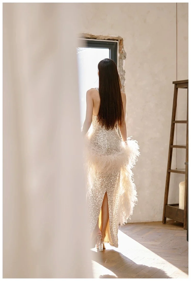 Sexy Mermaid Silver Sequin Evening Party Dress Birthday Outfits P643 - Image 7