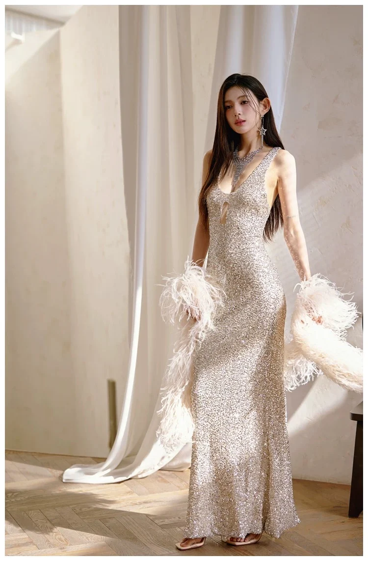 Sexy Mermaid Silver Sequin Evening Party Dress Birthday Outfits P643 - Image 9