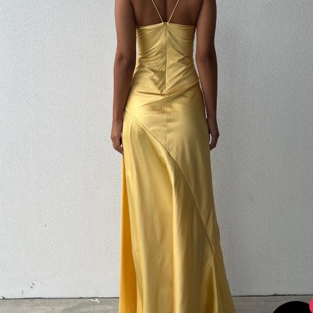 Sexy Mermaid Spaghetti Straps Sleeveless Party Dress Yellow Prom Dresses P2322 - Image 4