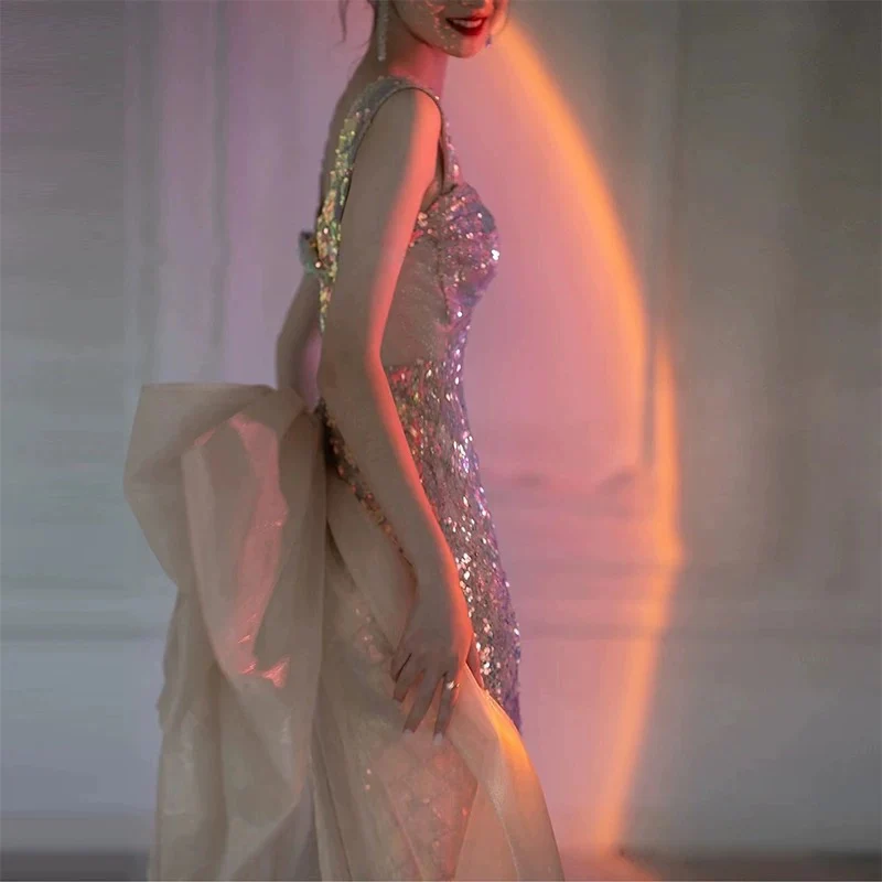 Sexy Mermaid Square Neckline Sequin Floor Length Floral Prom Dresses P2397 - Image 5