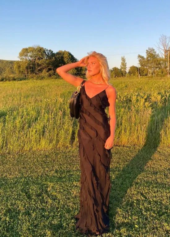 Sexy Mermaid Straps Chiffon Black Backless Prom Dress 21th Birthday Outfit P669 - Image 4