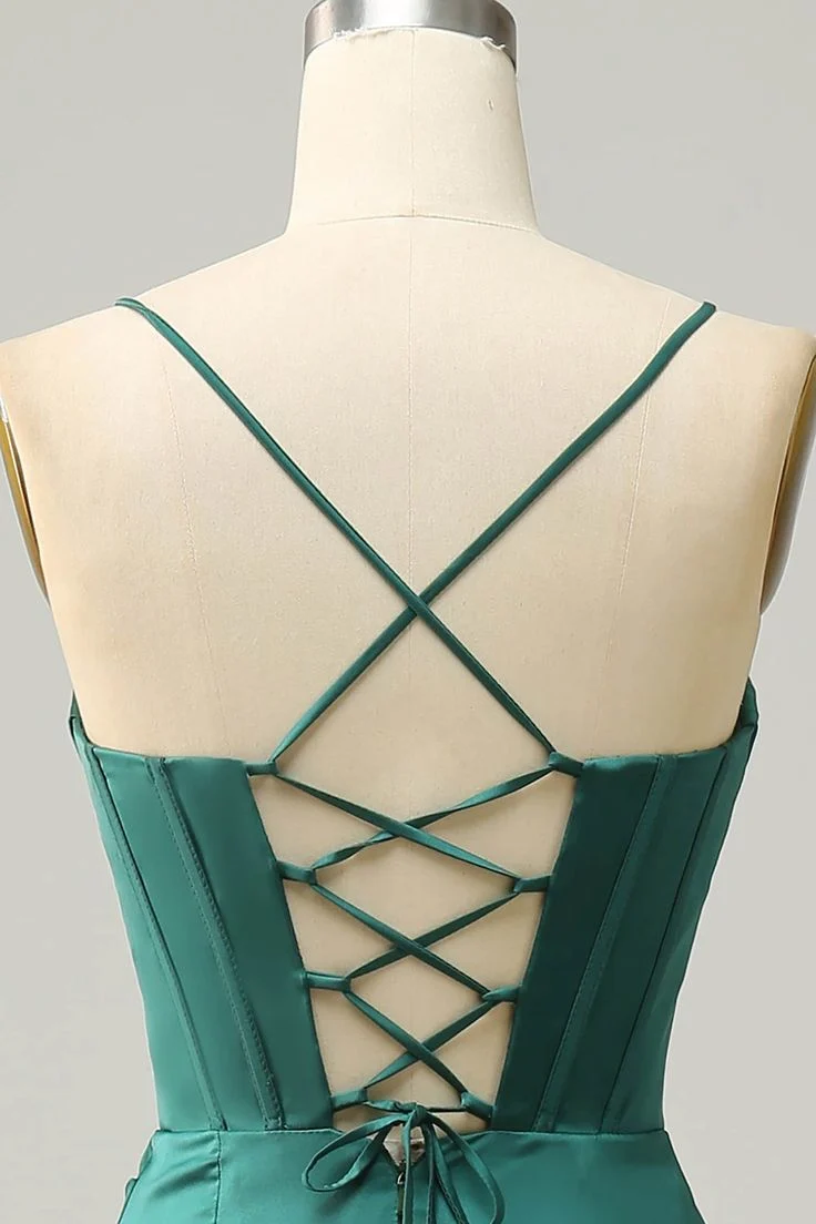 Sexy Mermaid Straps Dark Green Prom Dress Spaghetti Straps Evening Gown P1335 - Image 6