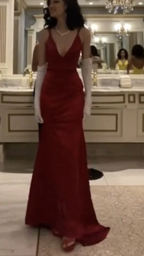 Sexy Mermaid Straps Floor Length Red Prom Dresses P1479 - Image 2
