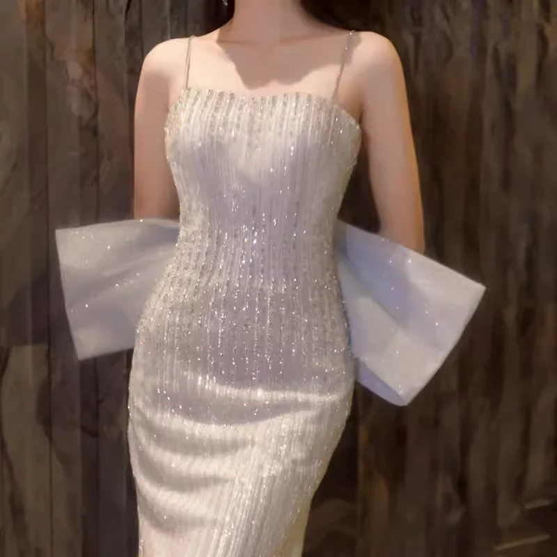 Sexy Mermaid Straps Party Dress Sequin Long Prom Dress P866 - Image 2