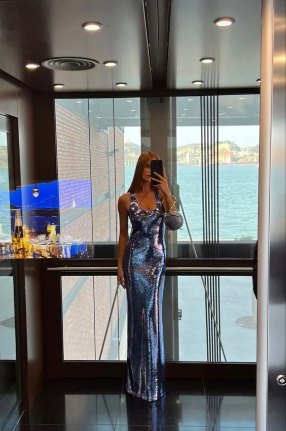 Sexy Mermaid Straps Sequin Sleeveless Grape Prom Dress P968 - Image 2