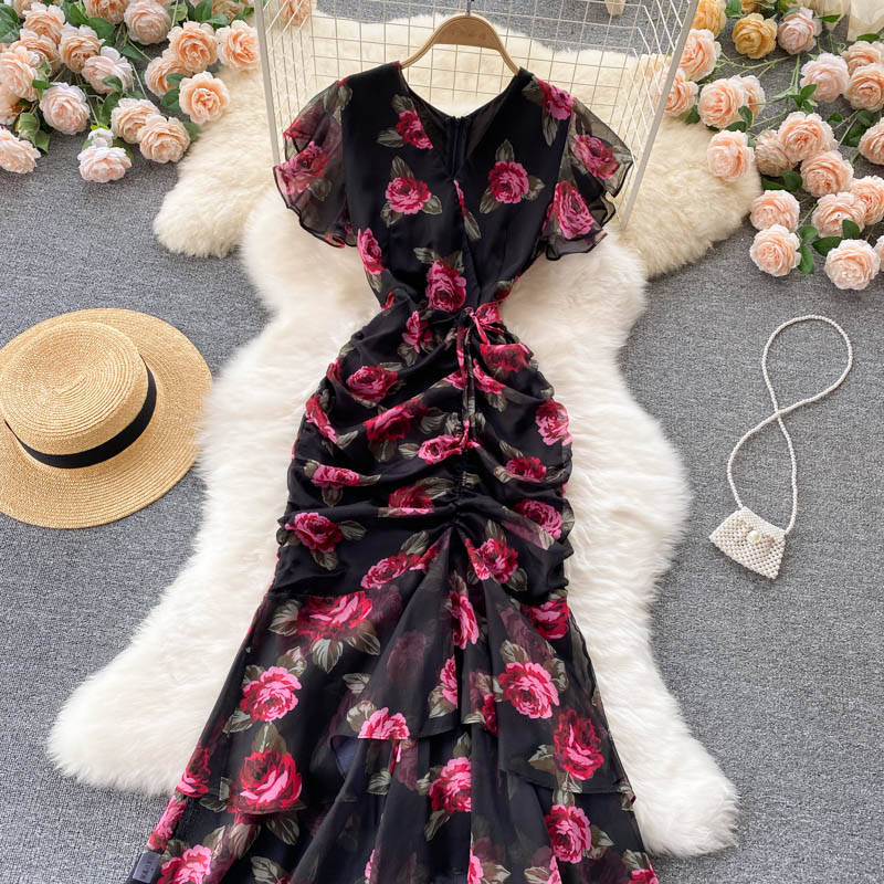 sexy mermaid v neckline floral dress women's dress P098 - Image 6