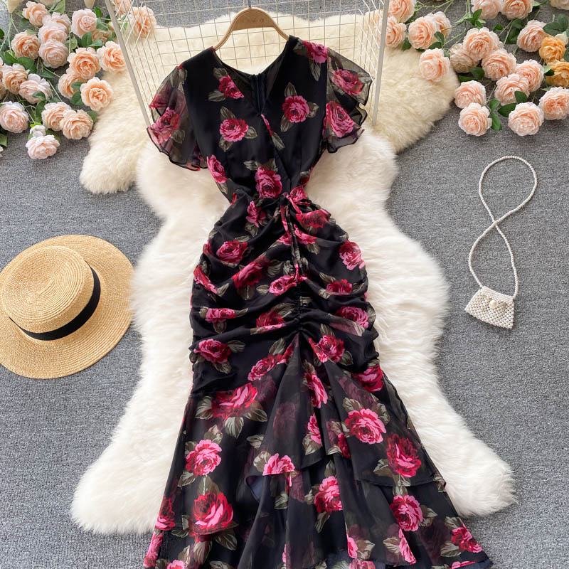 sexy mermaid v neckline floral dress women's dress P098 - Image 7
