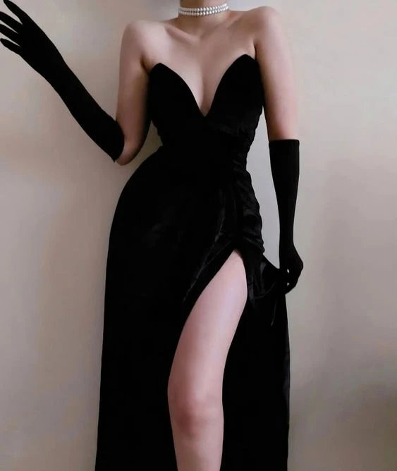Sexy Mermaid Velvet Black Prom Dresses 17th Birthday Outfits P401 - Image 3
