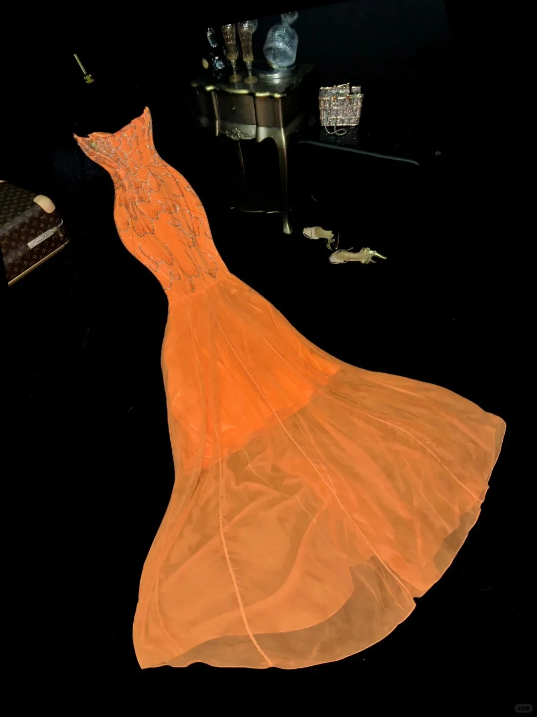 Sexy Orange Sweetheart Neck Mermaid Beaded Sequin Long Prom Dress P3458 - Image 6
