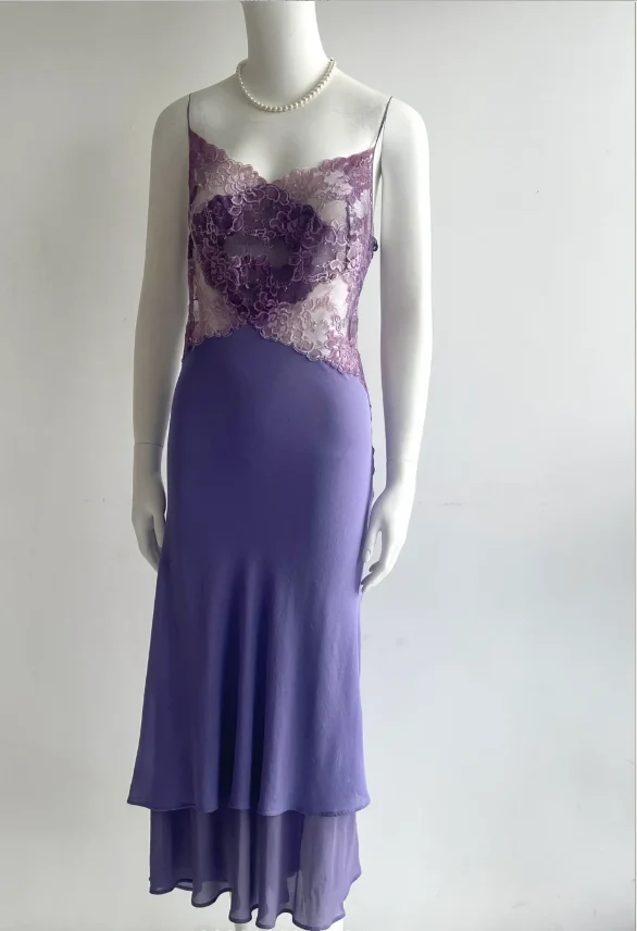Sexy Purple Spaghetti Strap Lace Mermaid Chiffon Prom Dress Evening Dress P4849