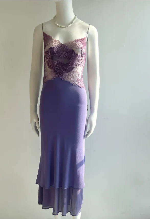 Sexy Purple Spaghetti Strap Lace Mermaid Chiffon Prom Dress Evening Dress P4849 - Image 2