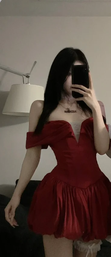 Sexy Red Off-The-Shoulder Satin Floral Skirt Mini Homecoming Dress P3518 - Image 2