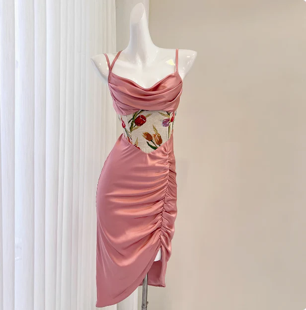 Sexy Satin Halter Waist Print Mermaid Homecoming Dress P3539 - Image 4