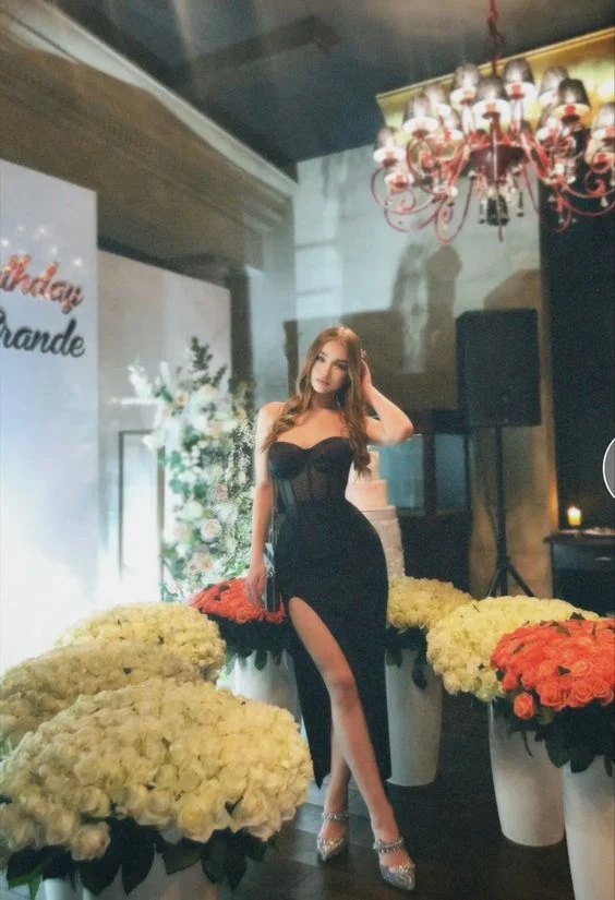 Sexy Sheath Black Prom Dress Sequin Slit 22th Birthday Outfits P774