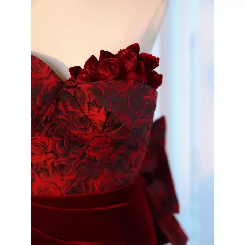 Sexy Sheath Long Senior Burgundy Velvet Prom Dress Formal Dress P1319 - Image 4