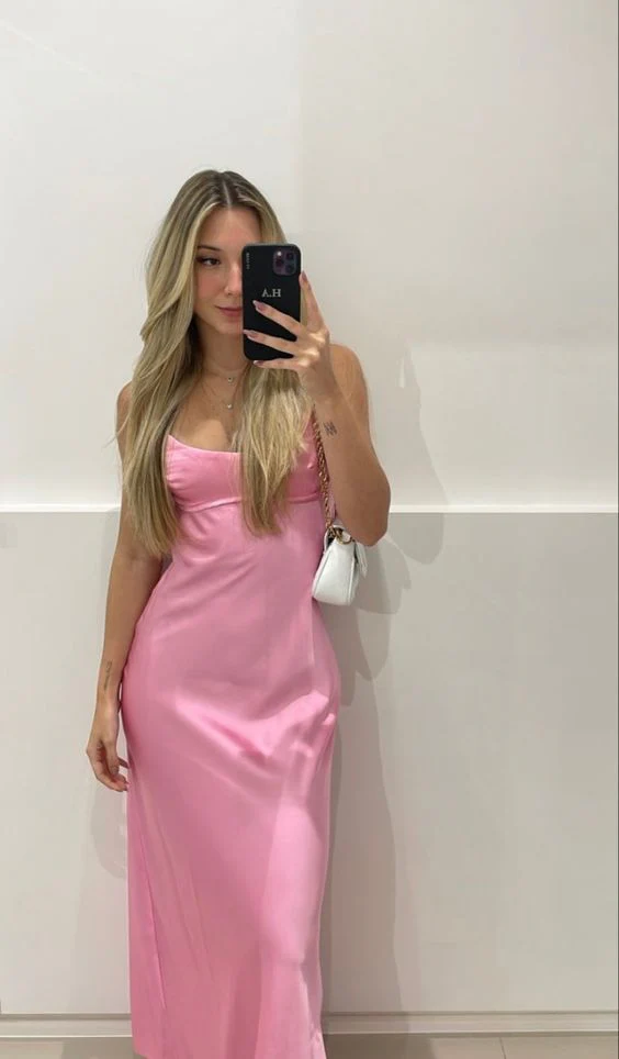 Sexy Sheath Long Straps Light Pink Prom Dresses P1210 - Image 3