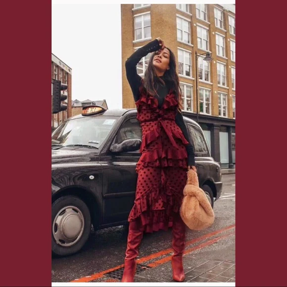 Sexy Sheath Straps Chiffon Long Tiered Burgundy Prom Dress P1753 - Image 2