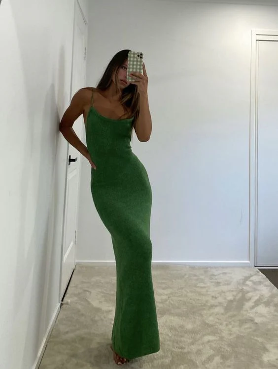 Sexy Sheath Straps Green Prom Dresses P1227
