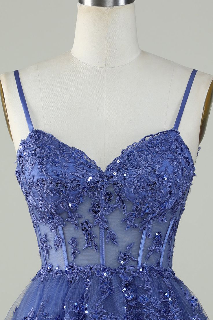 Sexy A Line Lace Short Navy Blue Homecoming Dress P2277 - Image 3