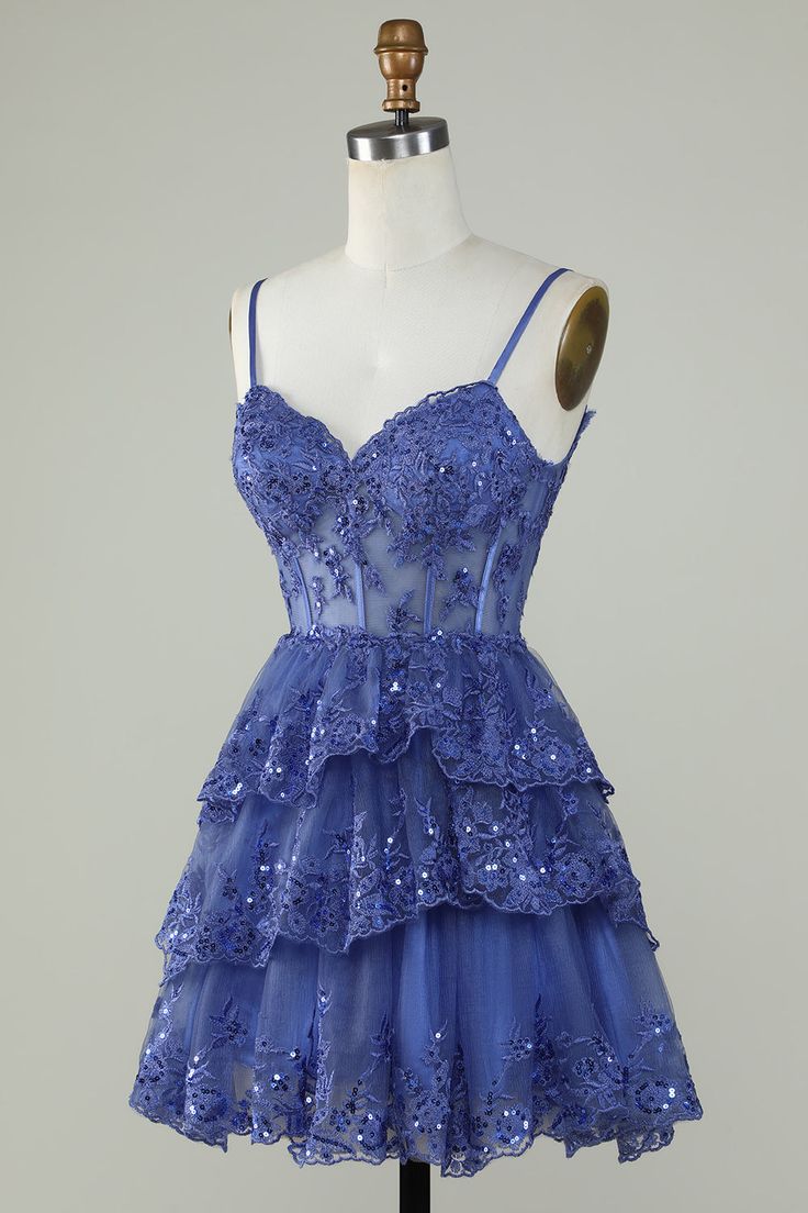 Sexy A Line Lace Short Navy Blue Homecoming Dress P2277 - Image 6