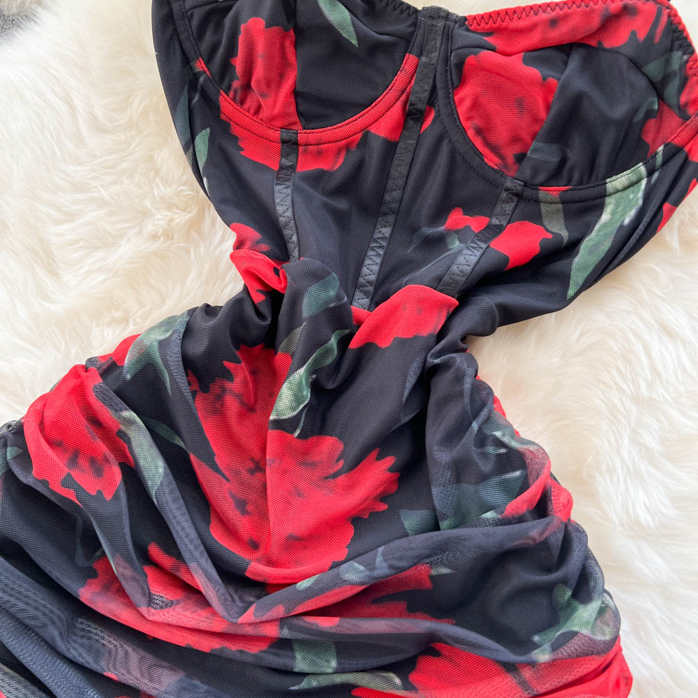 Sexy Spaghetti Straps Long Floral Red Dress Women Holiday Dress P236 - Image 5