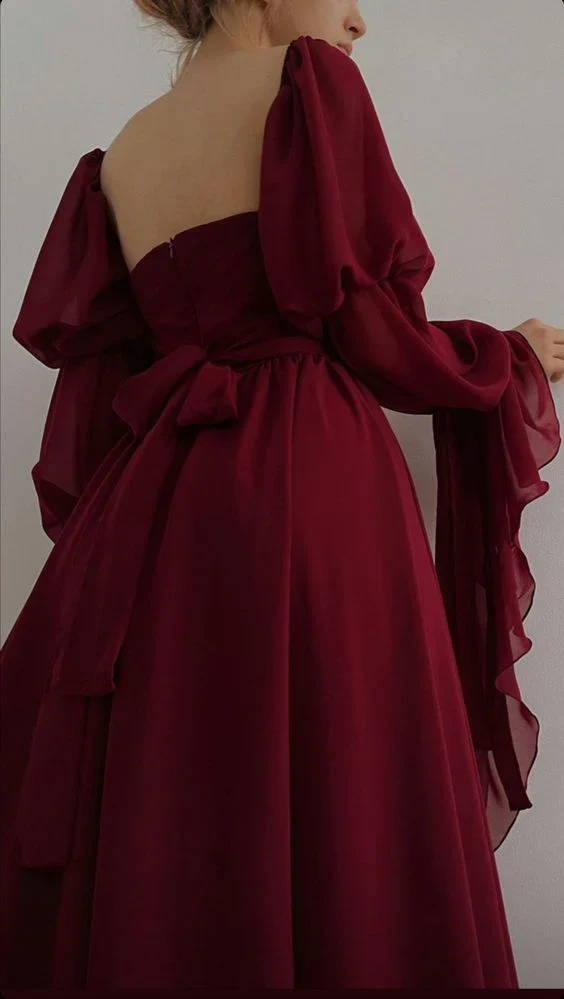 Sexy Square Neckline Chiffon Long Prom Dress 21th Birthday Outfit P1371 - Image 3
