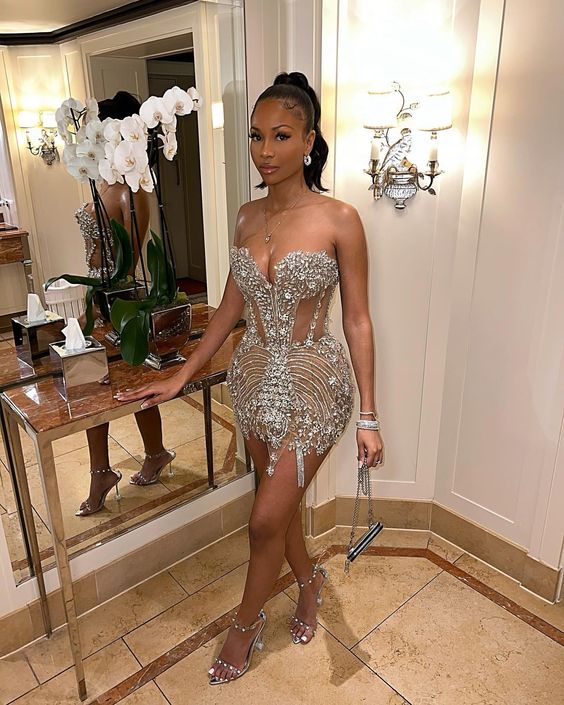 Sexy Strapless Champagne Birthday Dresses Sparkle Birthday Outfits P794 - Image 2