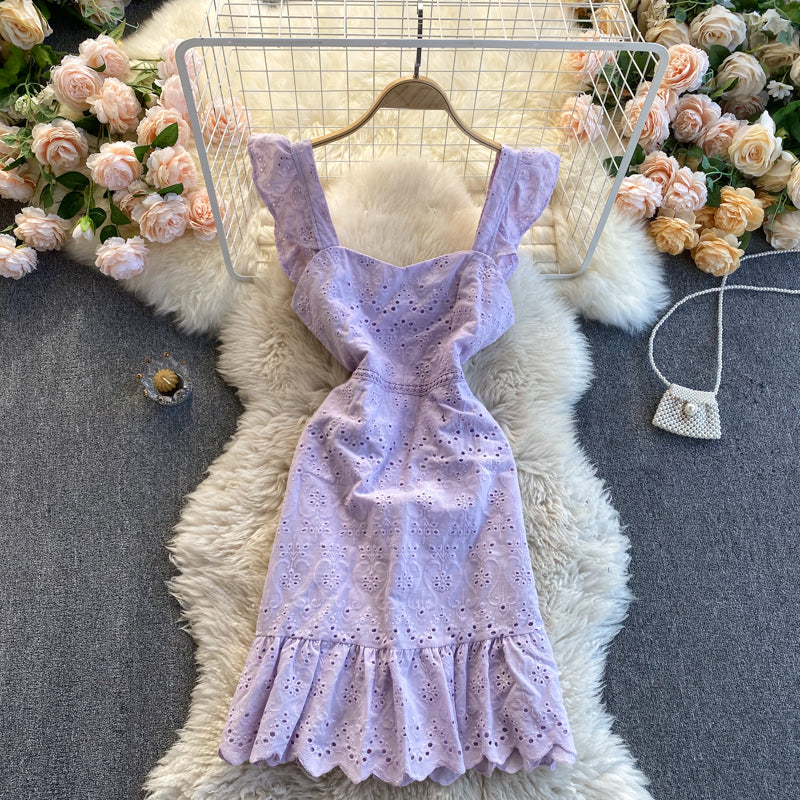 Sexy Straps Ruffled Lace Dress Women Holiday Dress P207 - Image 6
