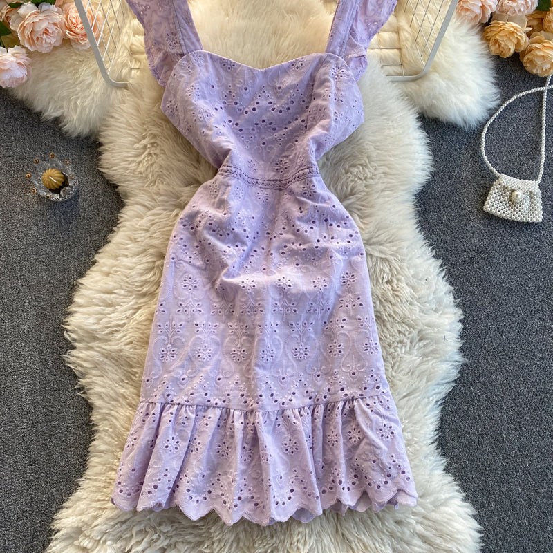 Sexy Straps Ruffled Lace Dress Women Holiday Dress P207 - Image 7