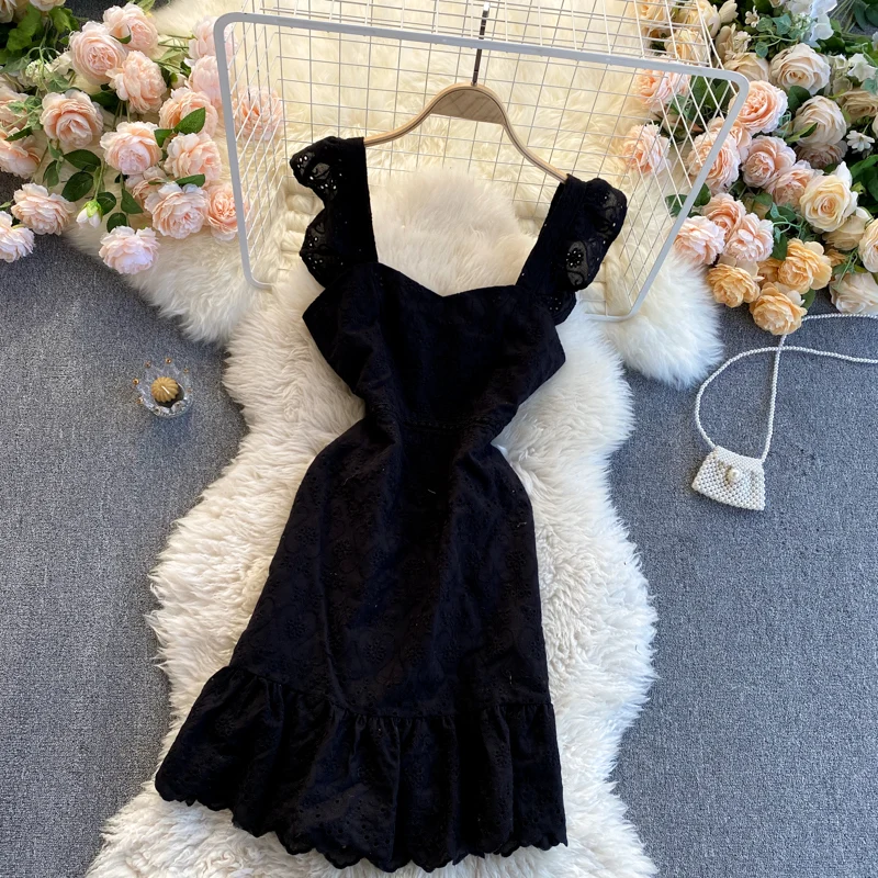 Sexy Straps Ruffled Lace Dress Women Holiday Dress P207 - Image 8