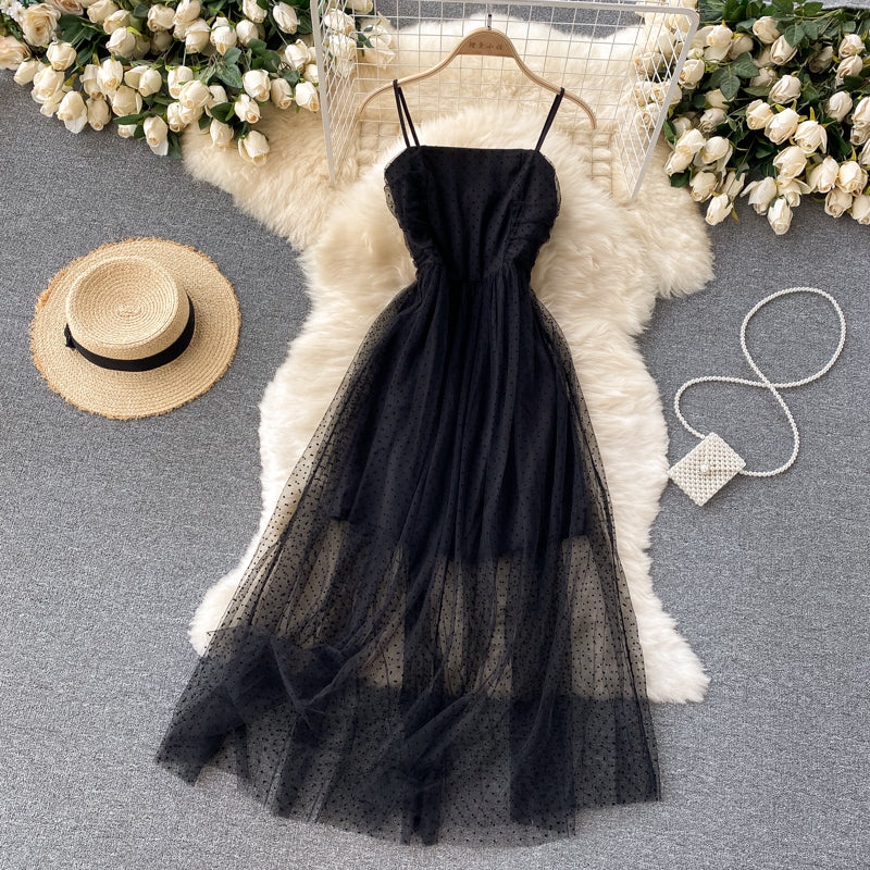 Sexy Straps Tulle Black Dress Women Holiday Dress P208 - Image 3