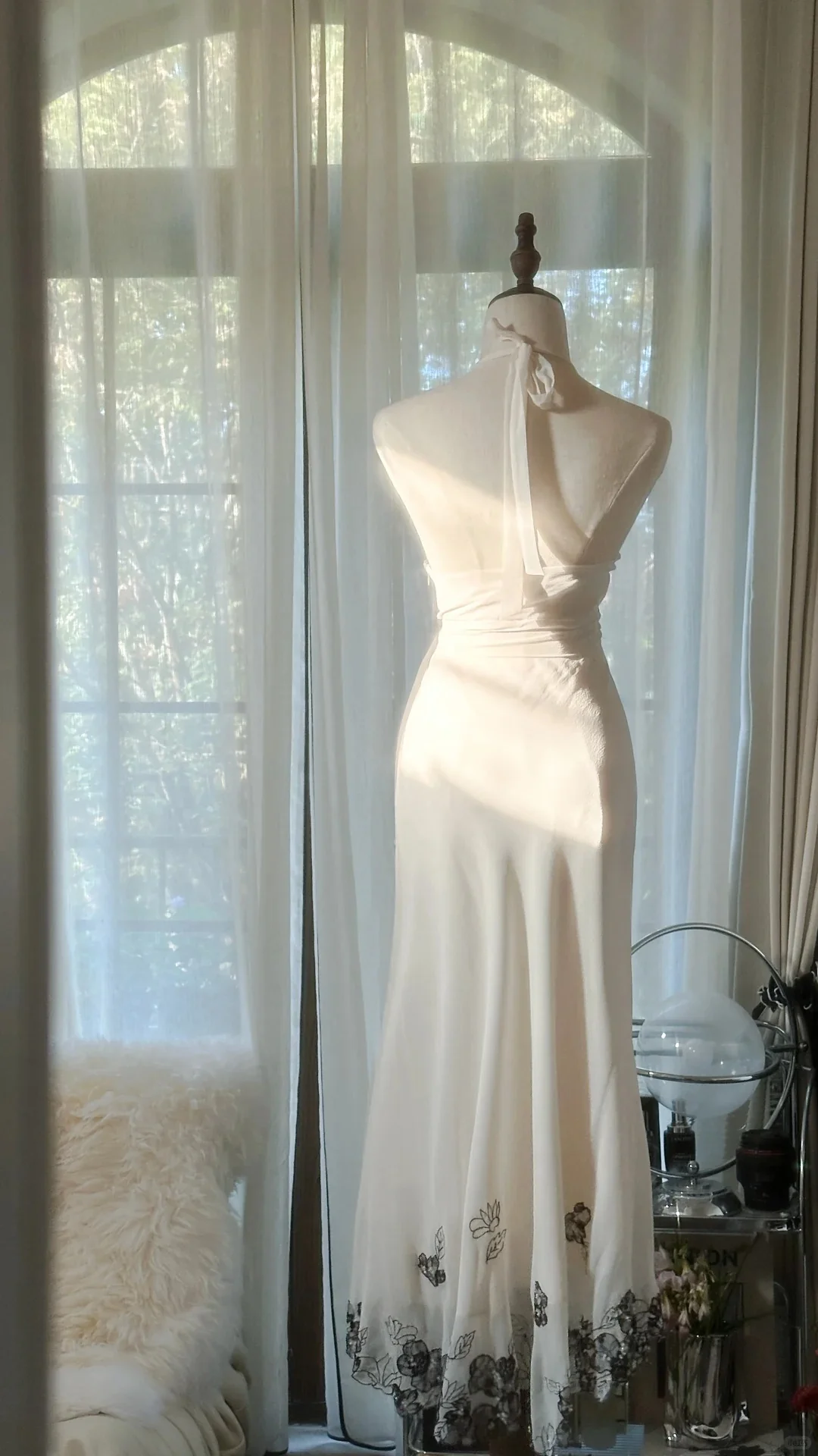 Sexy White Halter Neck Chiffon Lace Trim Prom Dress P3318 - Image 2