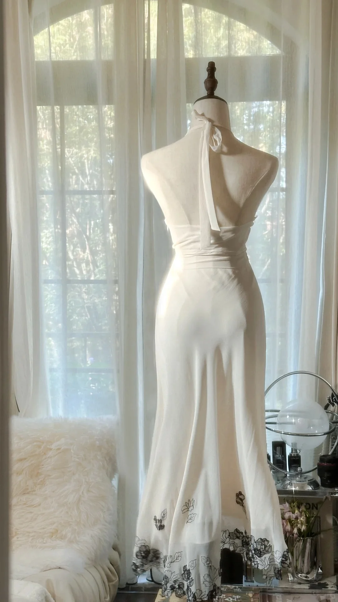 Sexy White Halter Neck Chiffon Lace Trim Prom Dress P3318 - Image 4