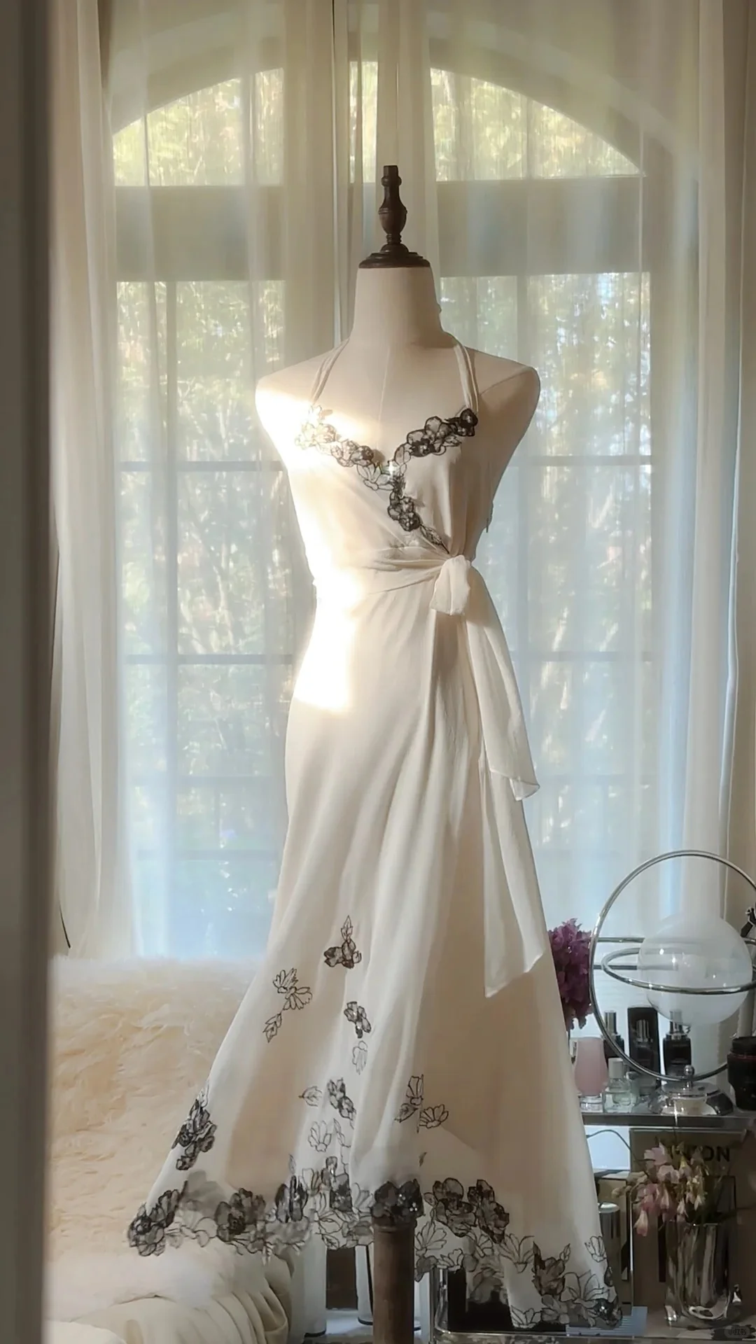 Sexy White Halter Neck Chiffon Lace Trim Prom Dress P3318 - Image 5
