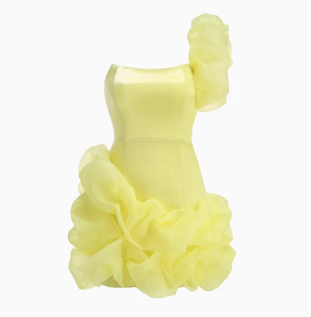 Sexy Yellow One Shoulder Hip-hugging Flower Bud Skirt Mini Homecoming Dress P3183 - Image 4