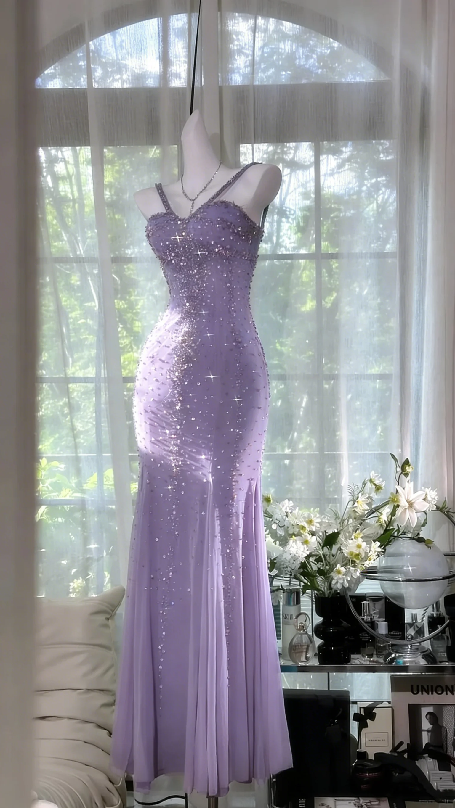 Shimmering Lake Blue Mermaid Beaded Chiffon Long Prom Dress Evening Dress P4037 - Image 5