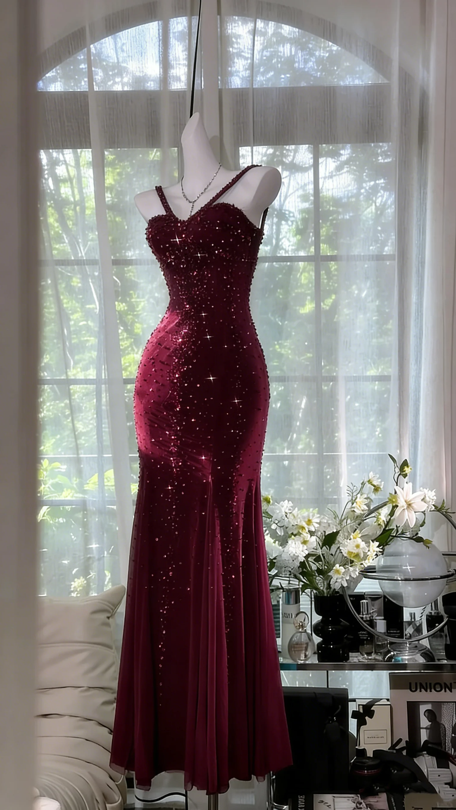 Shimmering Lake Blue Mermaid Beaded Chiffon Long Prom Dress Evening Dress P4037 - Image 7