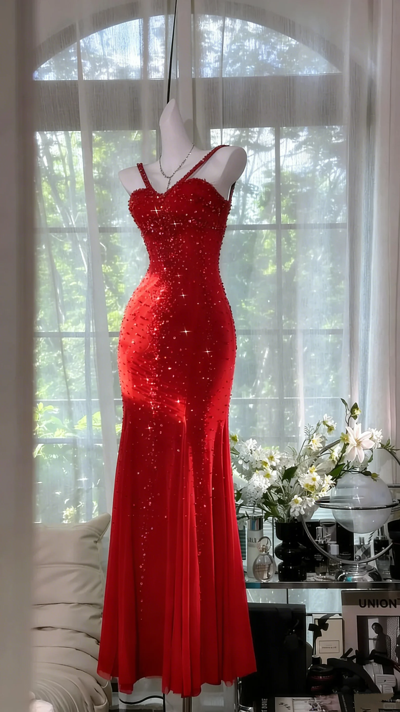 Shimmering Lake Blue Mermaid Beaded Chiffon Long Prom Dress Evening Dress P4037 - Image 8