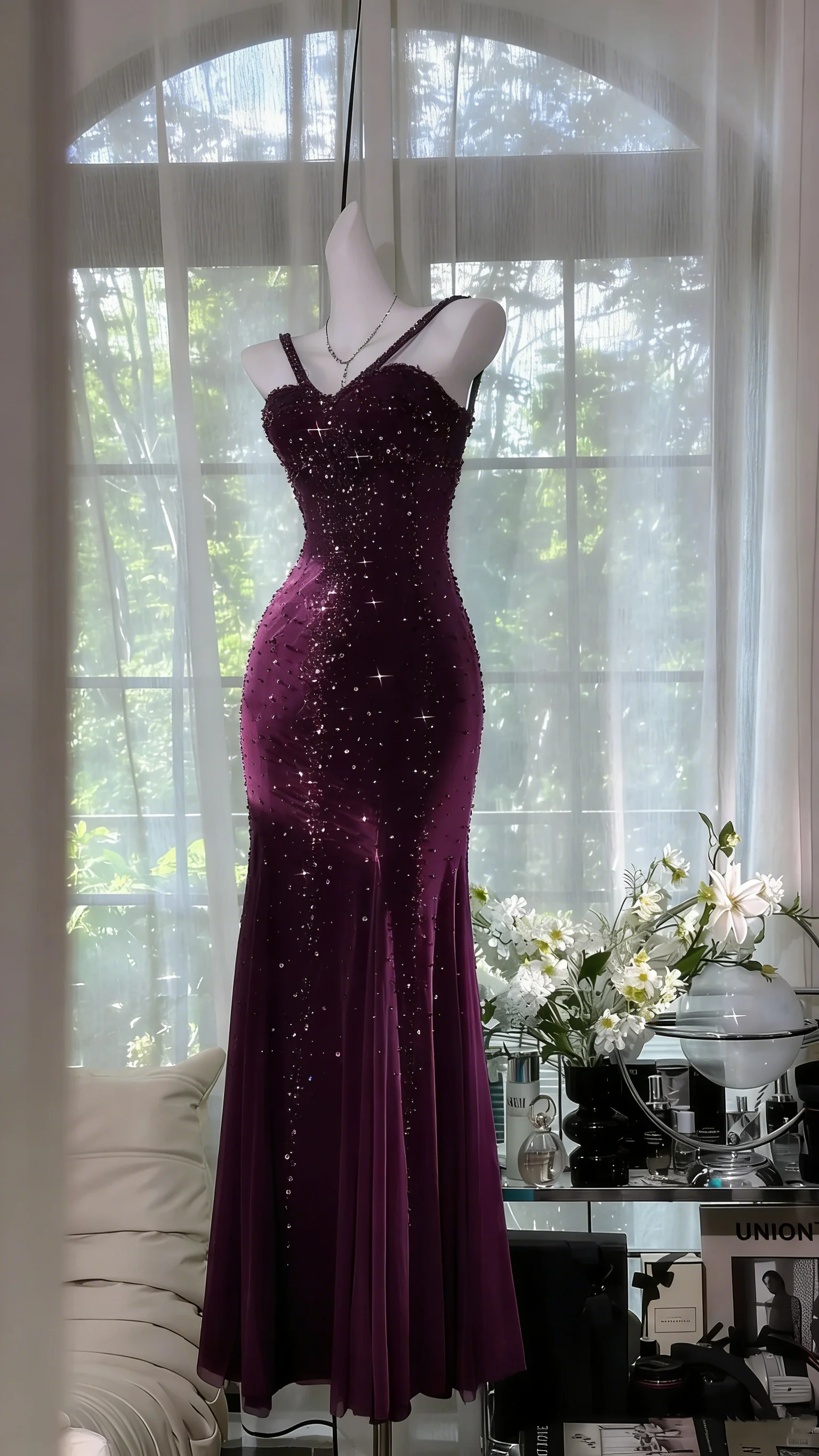 Shimmering Lake Blue Mermaid Beaded Chiffon Long Prom Dress Evening Dress P4037 - Image 9