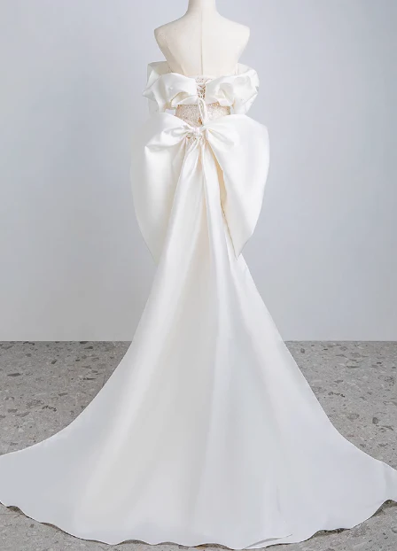 Shimmering Mermaid Beaded Off-the-Shoulder Bow Princess Wedding Gown P2696 - Image 2