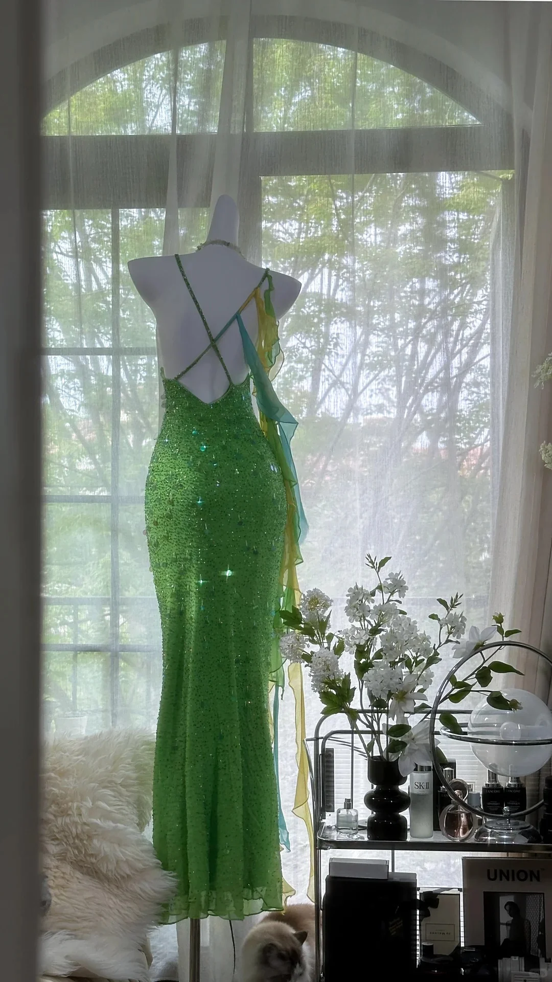 Shiny Full Beaded Heavy Green Mermaid Backless Evening Gown Prom Dress P3278 - Image 8